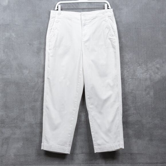 TALBOTS Sailor Jeans Cropped Button Front Stretch Cotton Pants White Womens 12 - Picture 1 of 9